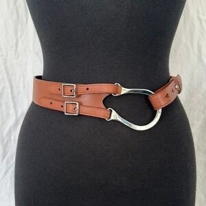 Lauren Ralph Lauren Leather Belt Women XS Stirrup Equestrian Brown Double Buckle